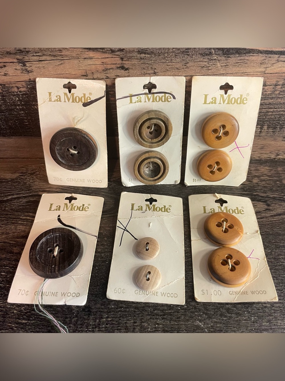 Vintage La Mode Genuine Wood Buttons Lot - NOS - Sewing Notions